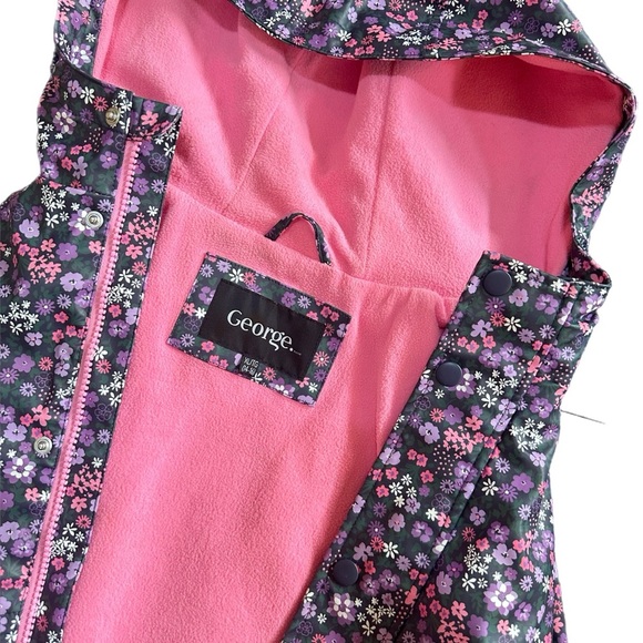 George Girls Purple Floral Fleece Lined Rain Jacket Size XL - Picture 5 of 5